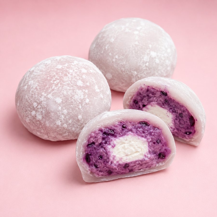 blueberry mochi topping — weiche japanische mochi-würfel auf açaí bowl bei tea99